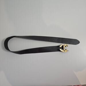 JUST CAVALI Black Leather Belt Rhinestone Trim 38.5" Long